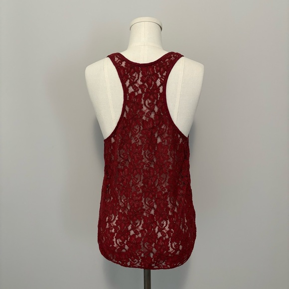 Aritzia Wilfred Dark Red Sheer Lace Tank Top - Picture 6 of 10